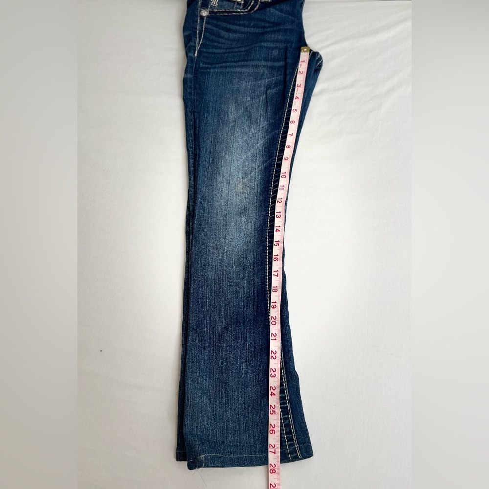 Miss Me  Low Rise Dark Wash Rhinestone Faux Flap Pocket Jean Sze 27 (30X28.5) - Picture 8 of 10